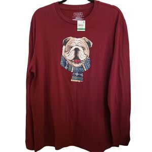 Club Room Mens Bulldog Scarf Graphic Longsleeve T-Shirt